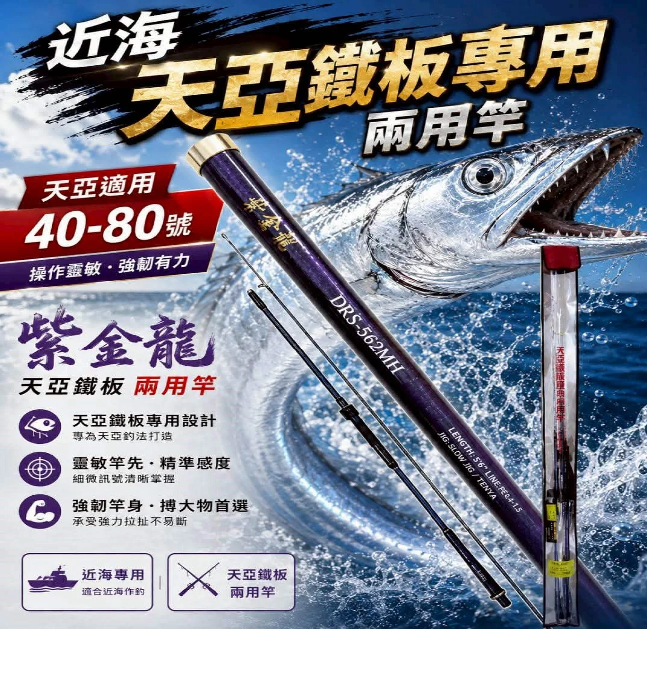 【世界釣具】EVO 海力士 紫金龍 天亞竿 鐵板竿 近海 船釣 耐操調性佳 新手平價入門