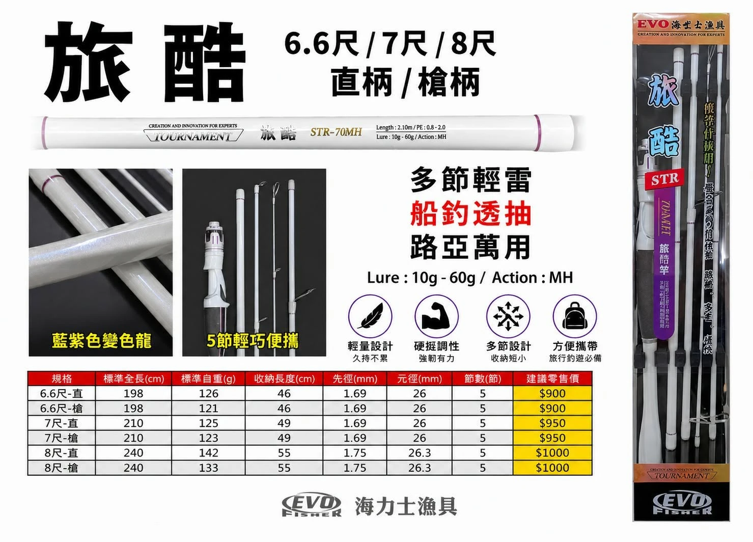 【世界釣具】EVO 海力士 旅酷 路亞竿 旅行 多節竿 五節好收納 超輕量 好攜帶 萬用路亞竿