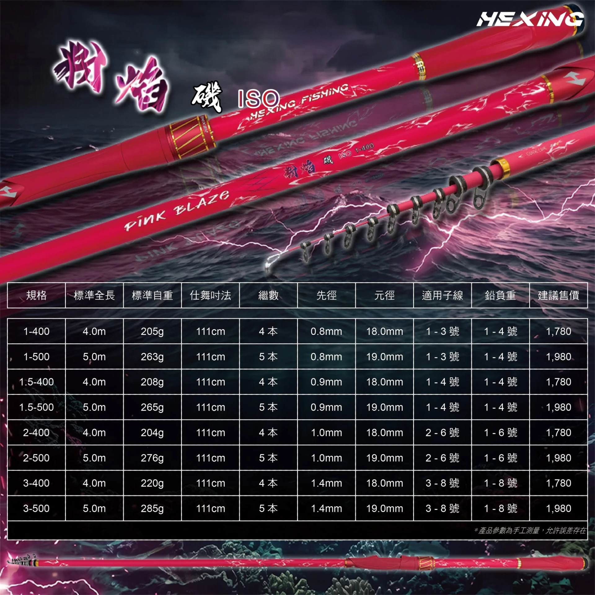 【世界釣具】HEXIN 合興 粉焰 磯竿 全竿身對準線 磯釣竿 O型IM斜導環 防沾黏凸紋 極速戰鬥型
