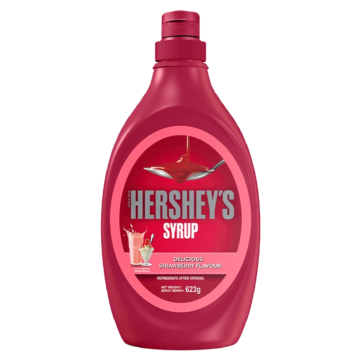 HERSHEYS好時草莓風味糖漿623g｜家庭烘焙與奶昔必備、免熬煮草莓香氣、便利擠壓瓶設計