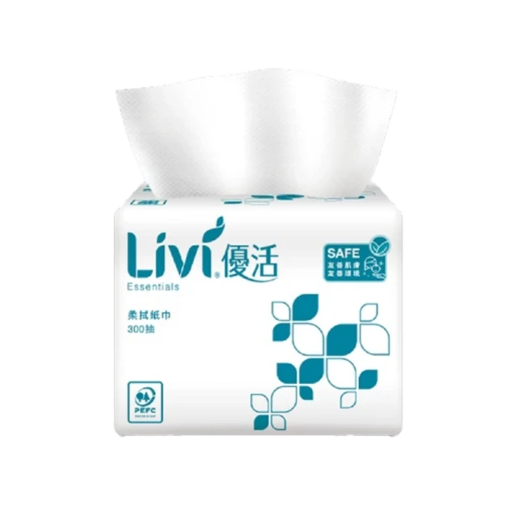 優活柔拭紙巾300抽3包|LIVI 優活 抽取式柔拭紙巾 300抽雙層 3包組｜100%原生紙漿｜台灣製造｜不含螢光劑