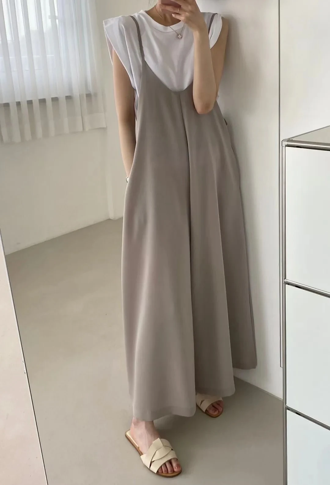 Ying Fashion Shop 熱銷百搭休閒褲 吊帶連身褲 寬鬆顯瘦 細肩帶闊腿褲 垂感連身褲