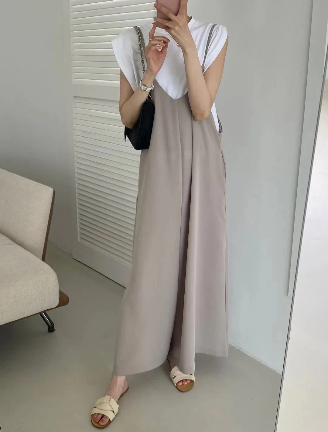 Ying Fashion Shop 熱銷百搭休閒褲 吊帶連身褲 寬鬆顯瘦 細肩帶闊腿褲 垂感連身褲