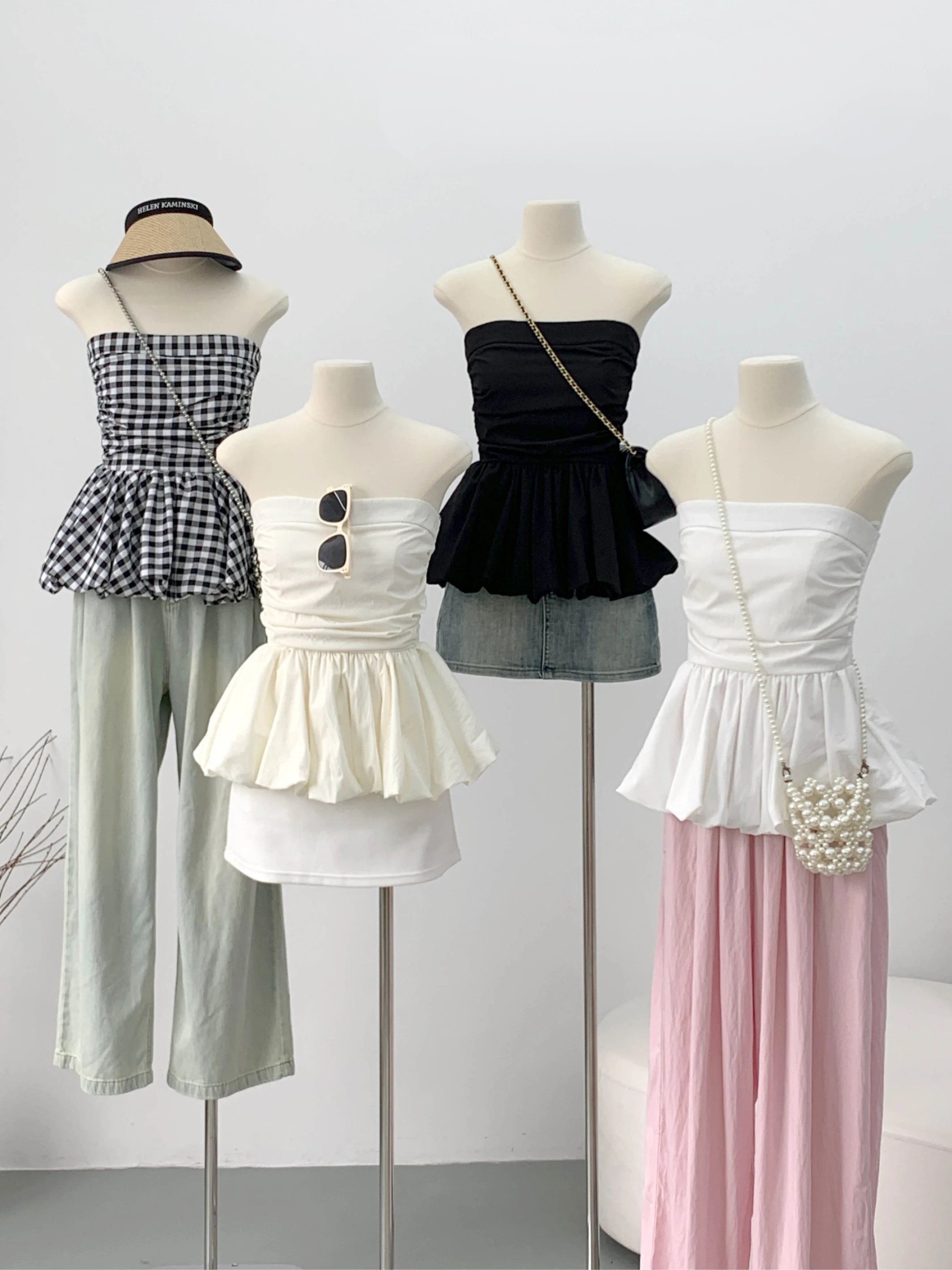 Ying Fashion Shop 韓系 平口鬆緊背心 無袖套頭 內搭花苞襯衫上衣