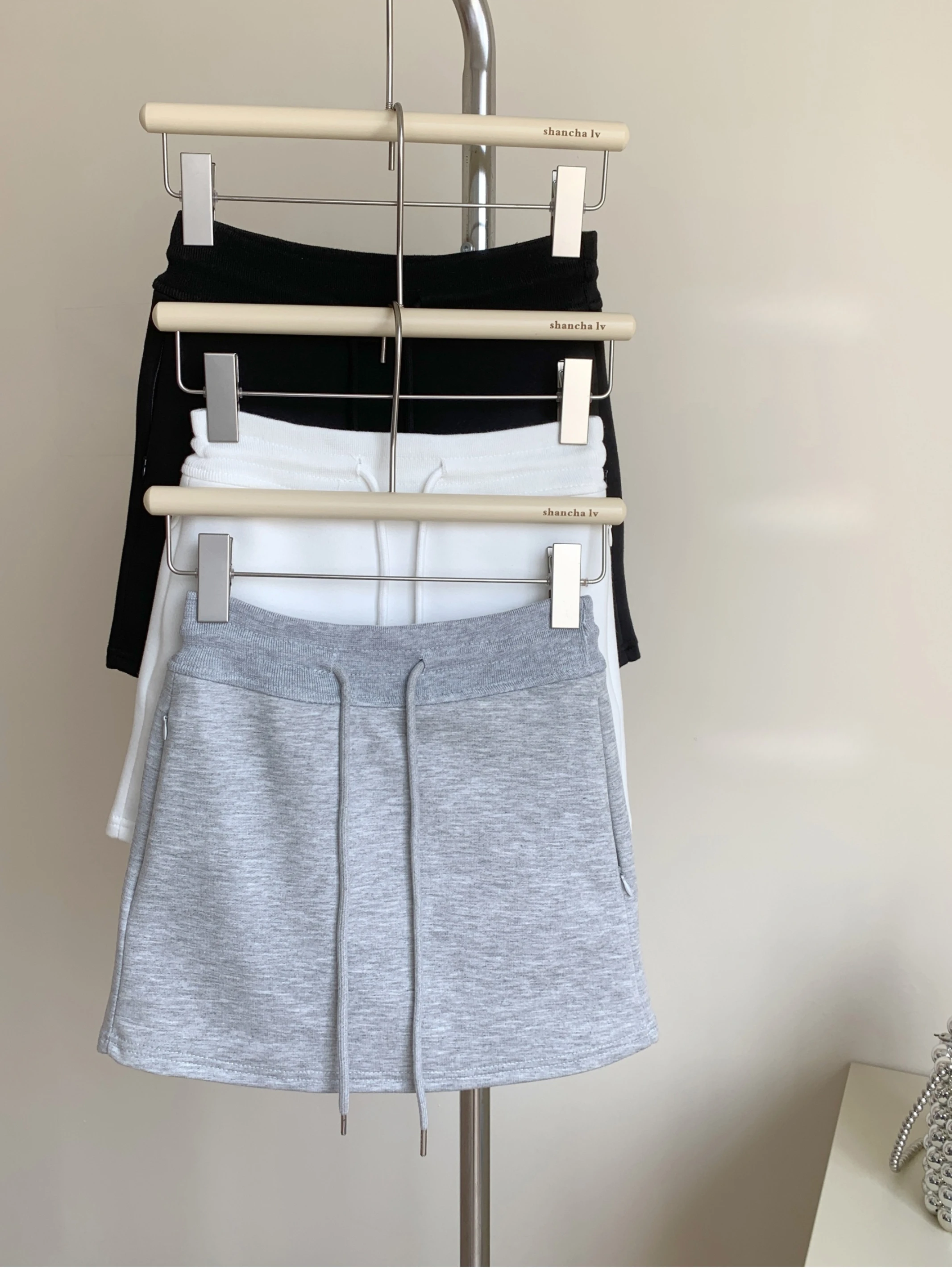 Ying Fashion Shop 高級棉質 抽繩A字休閒裙 鬆緊短裙 運動短裙 防走光 休閒短裙