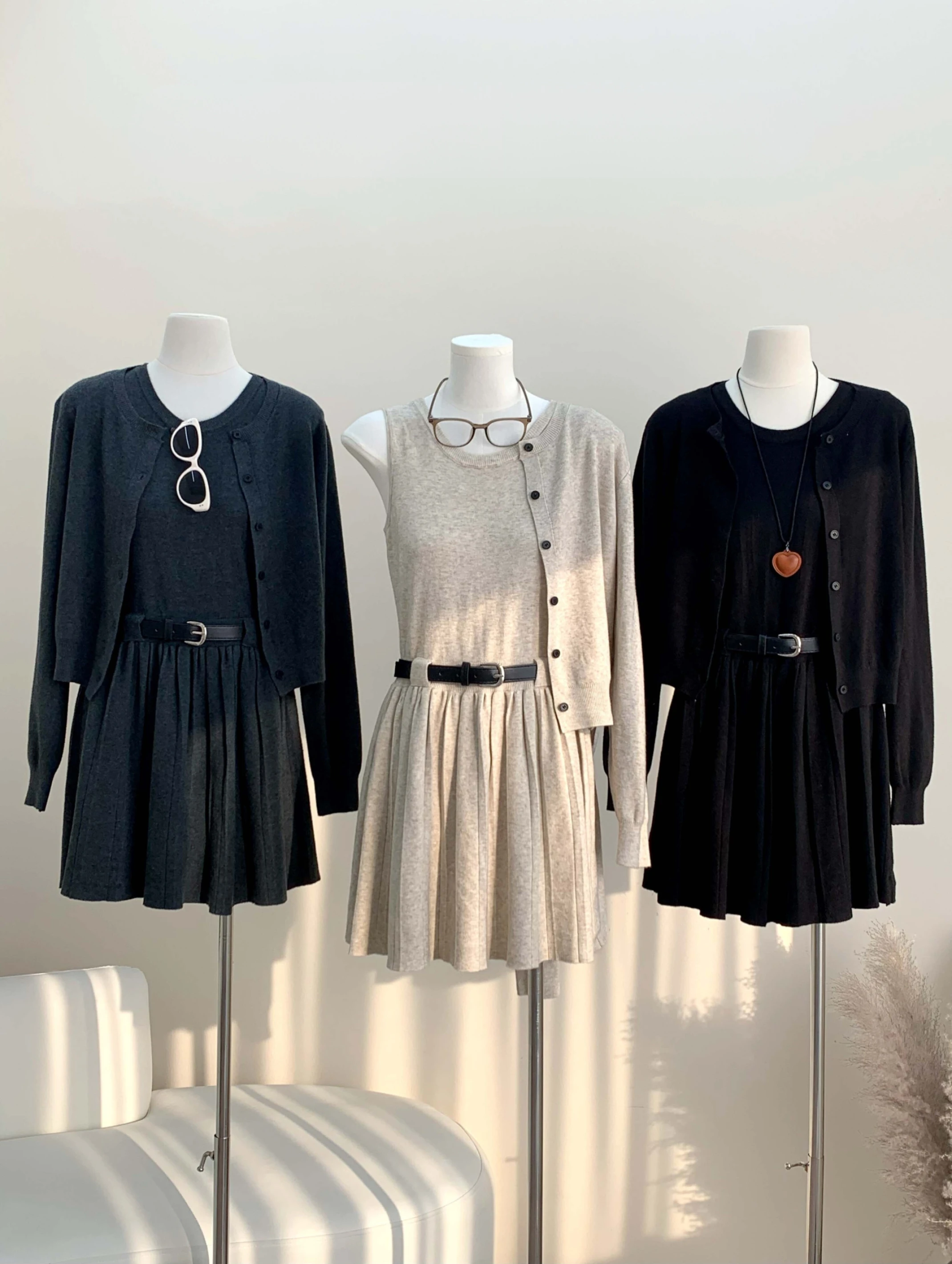 Ying Fashion Shop 軟糯針織 針織開衫外套 收腰顯瘦 壓褶背心洋裝 背心連衣裙 兩件式套裝