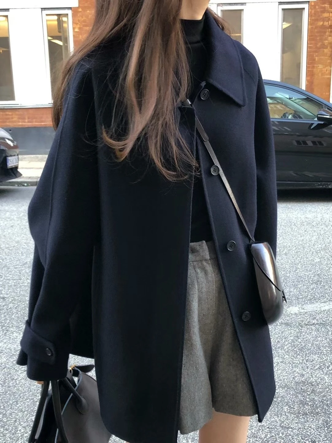 Ying Fashion Shop 法式氣質 高質感 翻領單排釦 毛呢外套 中長版毛呢外套 翻領毛呢外套