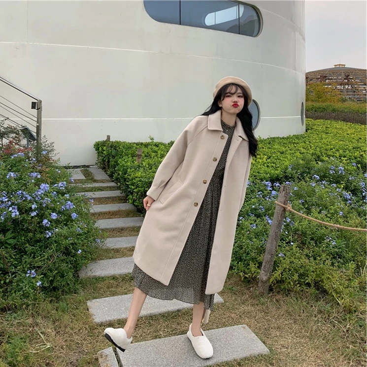 Ying Fashion Shop 高級感毛呢外套 修身顯瘦 羊絨大衣 學院風 長版毛呢外套 翻領羊毛大衣外套 毛呢大衣外套