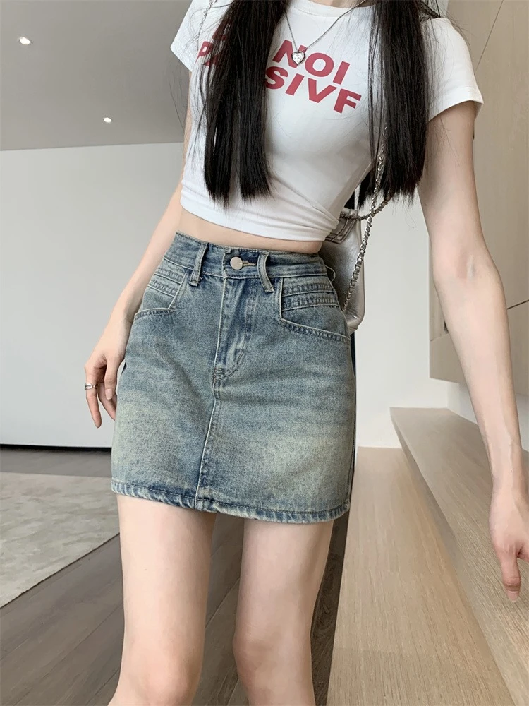 Ying Fashion Shop 辣寵女孩 高腰牛仔短裙 包臀半身裙 A字半身裙 包臀A字短裙