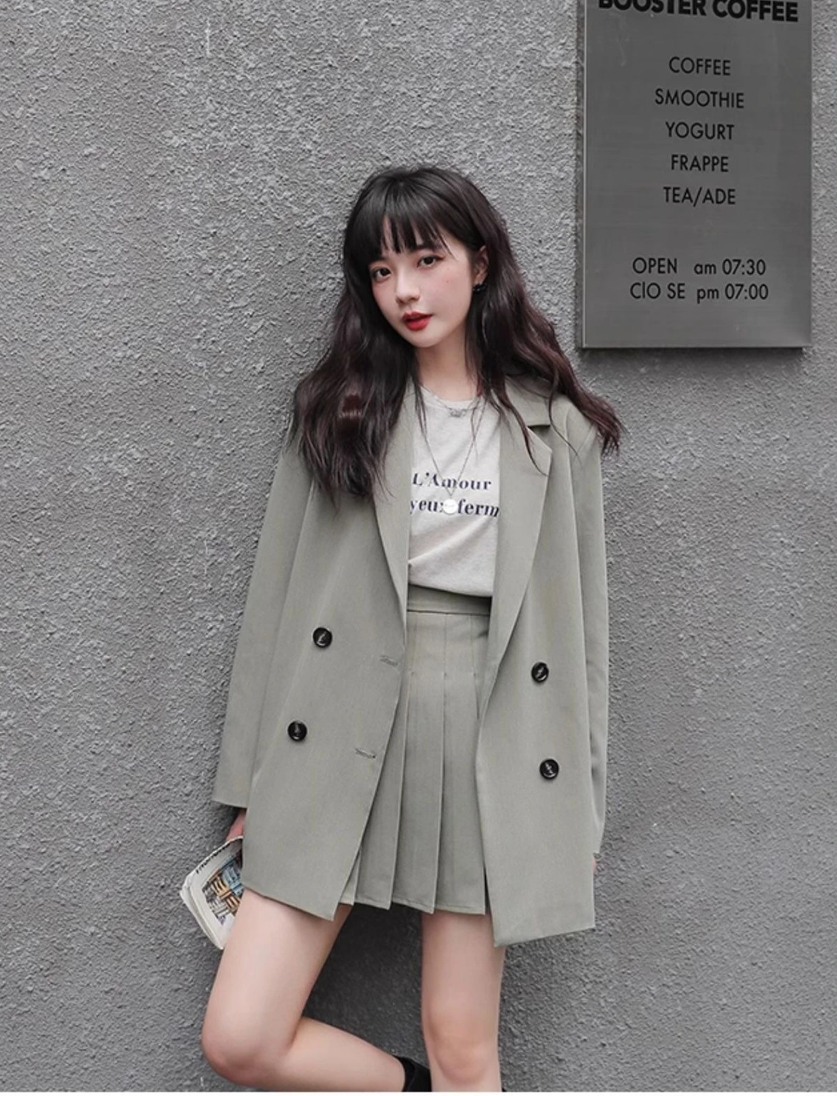Ying Fashion Shop 超高質感西裝套裝 氣質百搭 小眾設計感 翻領西裝外套+高腰百褶短裙 兩件式套裝