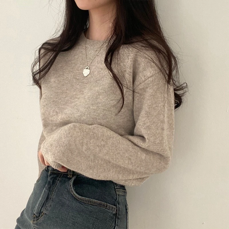 Ying Fashion Shop 秋冬必備 百搭圓領 軟糯針織毛衣 寬鬆打底針織衫 混紡針織上衣