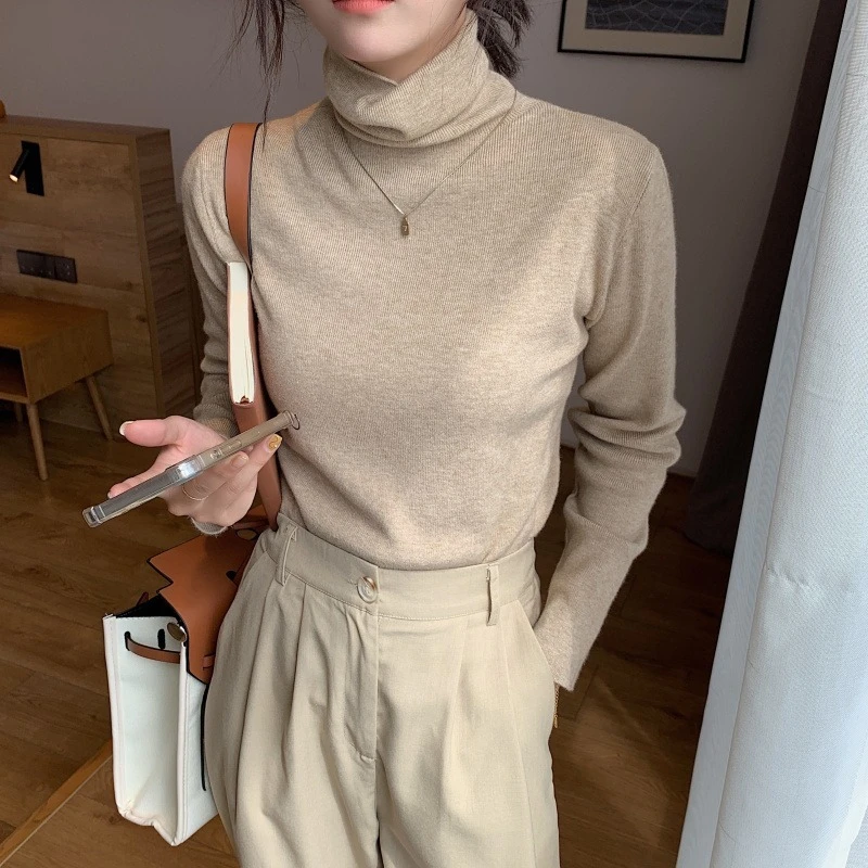 Ying Fashion Shop 高質感柔軟針織 高領打底針織衫 疊穿必備 正肩針織毛衣 內搭針織 保暖打底針織上衣