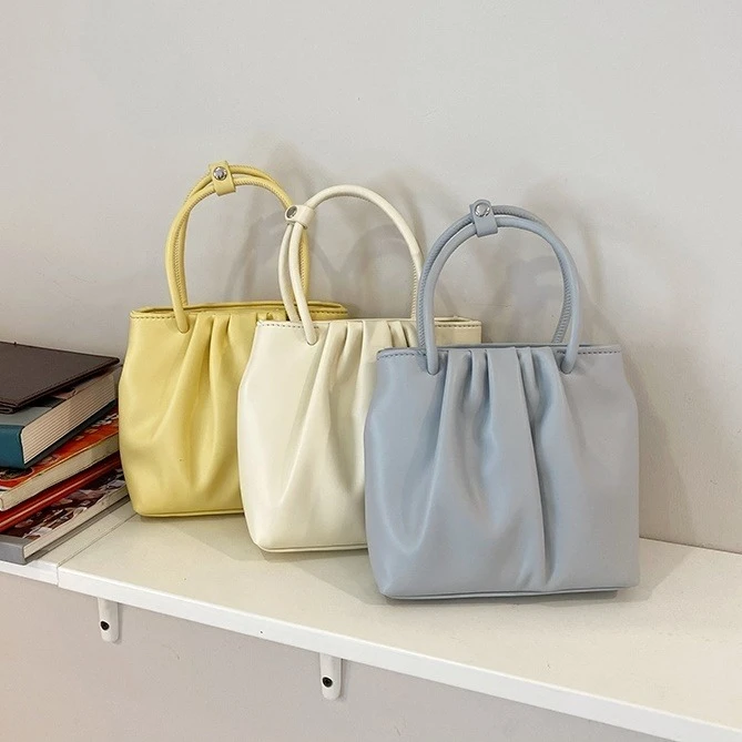 【出清! 現貨48小時快速出貨】Ying Fashion Shop 春夏新款 方形皺褶 百搭小方包 柔軟雲朵小包 休閒百搭 手提包 斜背包 單肩包 斜背包(複製)