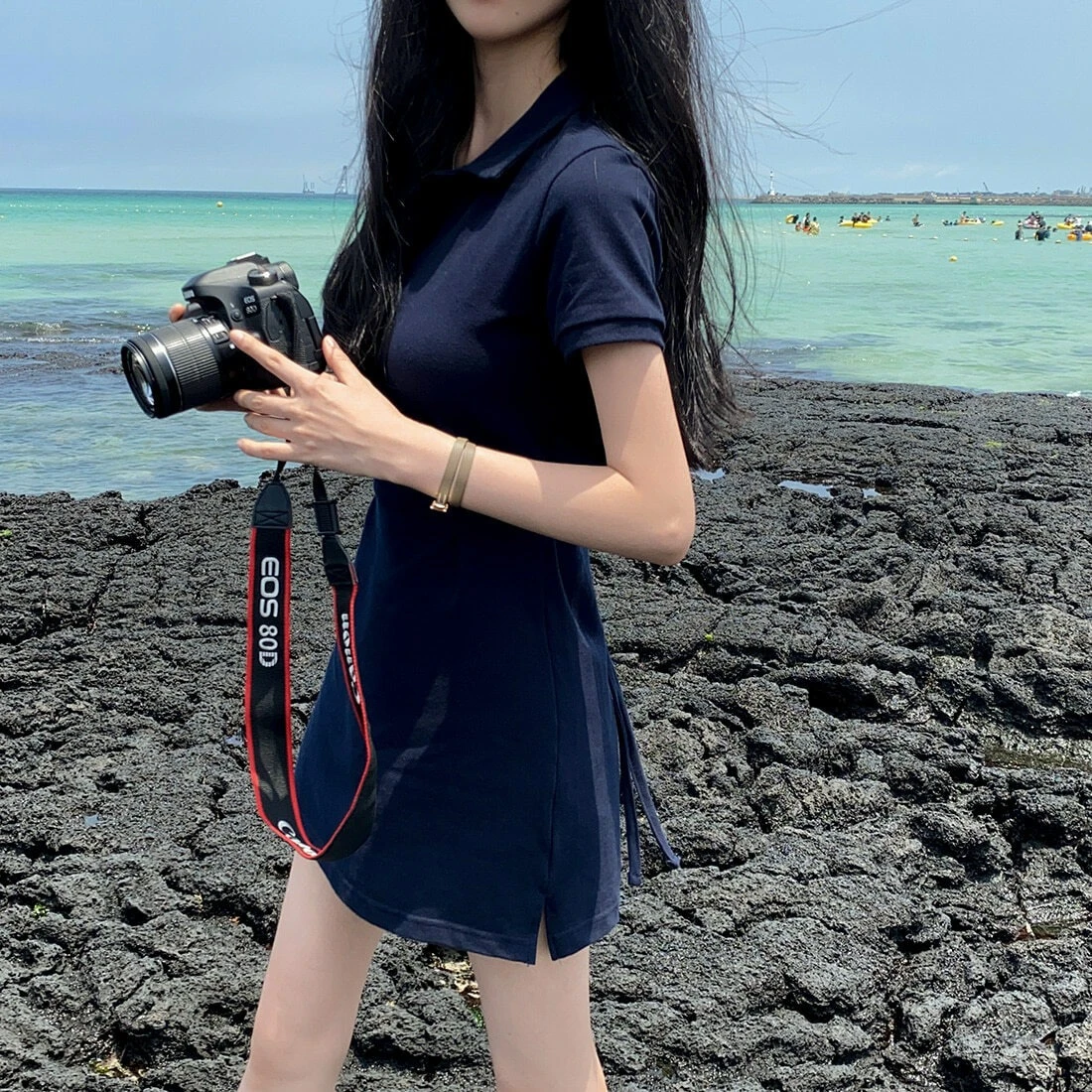Ying Fashion Shop 夏季新款chic 復古小眾 翻領修身 顯瘦純色 短袖連衣裙 包臀短裙 短袖洋裝
