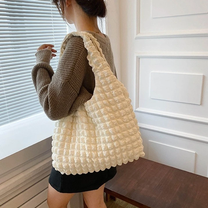 Ying Fashion Shop 韓系流行款 少女百搭 歐膩必備 泡芙雲朵包 單肩包 帆布包 簡約風 大容量 手提包