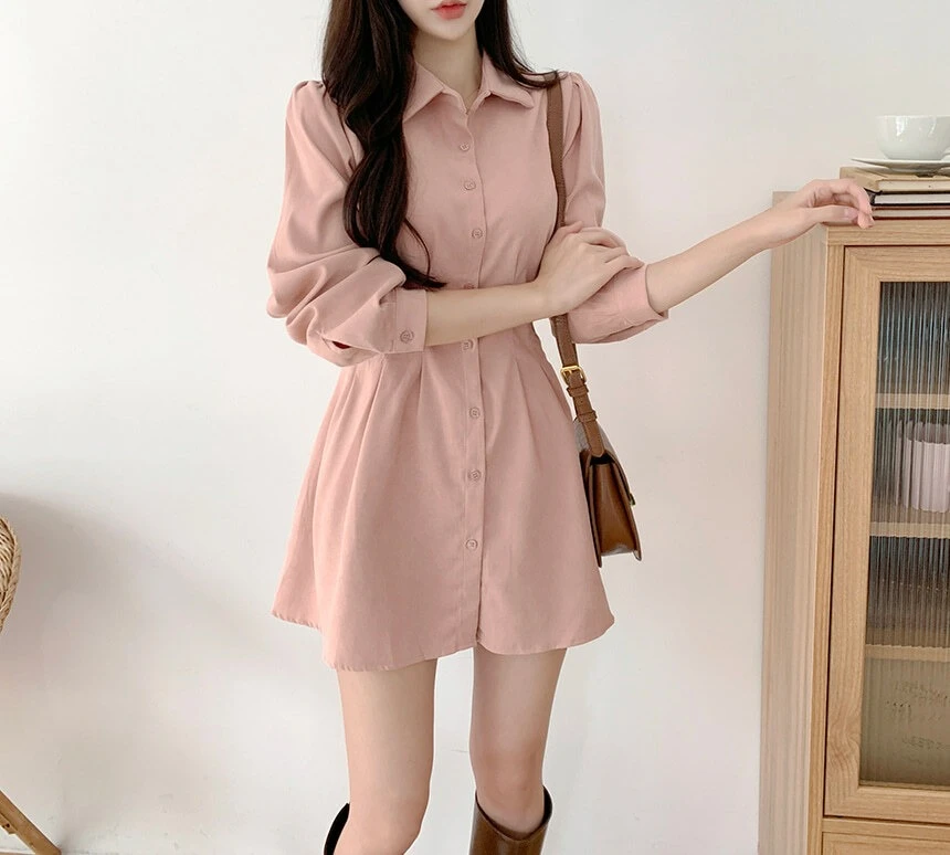 Ying Fashion shop 春秋新款 韓系氣質 收腰顯瘦 百搭必備 襯衫連衣裙 小個子 襯衫短裙 長袖洋裝