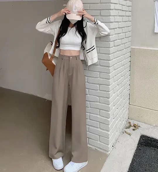 Ying Fashion Shop 春季新款 西裝長褲 高腰顯瘦 質感滿分 垂感直筒長褲 休閒褲 寬鬆百搭 西裝闊腿褲