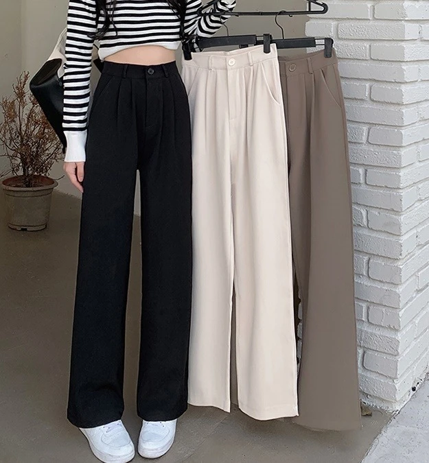 Ying Fashion Shop 春季新款 西裝長褲 高腰顯瘦 質感滿分 垂感直筒長褲 休閒褲 寬鬆百搭 西裝闊腿褲