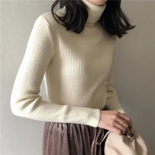 【親膚柔軟】Ying Fashion 秋冬新款 修身顯瘦針織衫 高領針織 發熱衣 慵懶打底衫 針織打底上衣 套頭毛衣