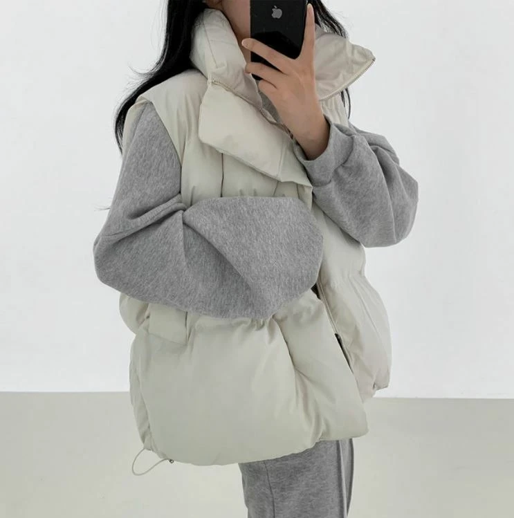 【出清! 現貨48小時快速出貨】Ying Fashion shop 韓系chic 復古百搭 翻領拉鍊背心 保暖款 寬鬆休閒 無袖棉衣 棉服 馬甲背心外套
