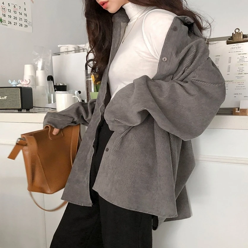 Ying Fashion shop 春季新品 韓風ulzzang 慵懶風 燈芯絨襯衫外套 厚實 寬鬆百搭 長袖襯衫 3色