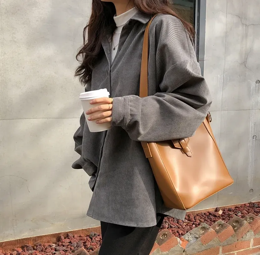 Ying Fashion shop 春季新品 韓風ulzzang 慵懶風 燈芯絨襯衫外套 厚實 寬鬆百搭 長袖襯衫 3色
