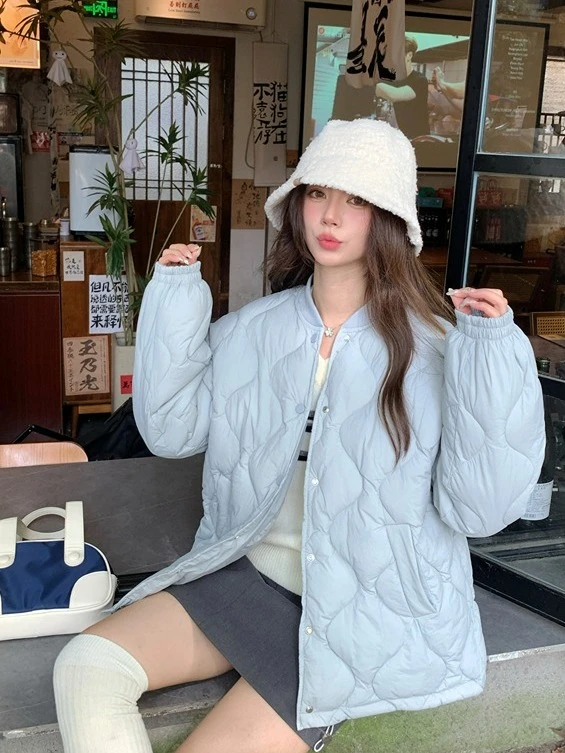 Ying Fashion Shop 超可愛菱格棉服外套 慵懶風 寬鬆百搭 小個子 保暖棉服外套