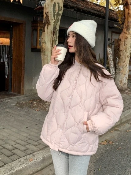 Ying Fashion Shop 超可愛菱格棉服外套 慵懶風 寬鬆百搭 小個子 保暖棉服外套