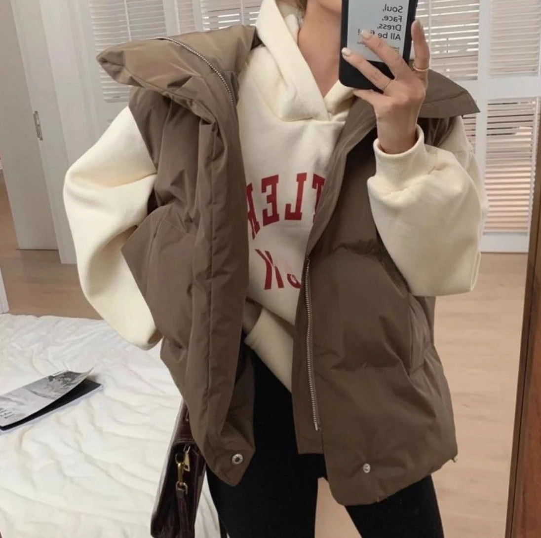 Ying Fashion Shop 高級感 寬鬆慵懶風 厚實麵包棉服背心 加厚棉服 馬甲背心外套 保暖厚實 立領棉服外套