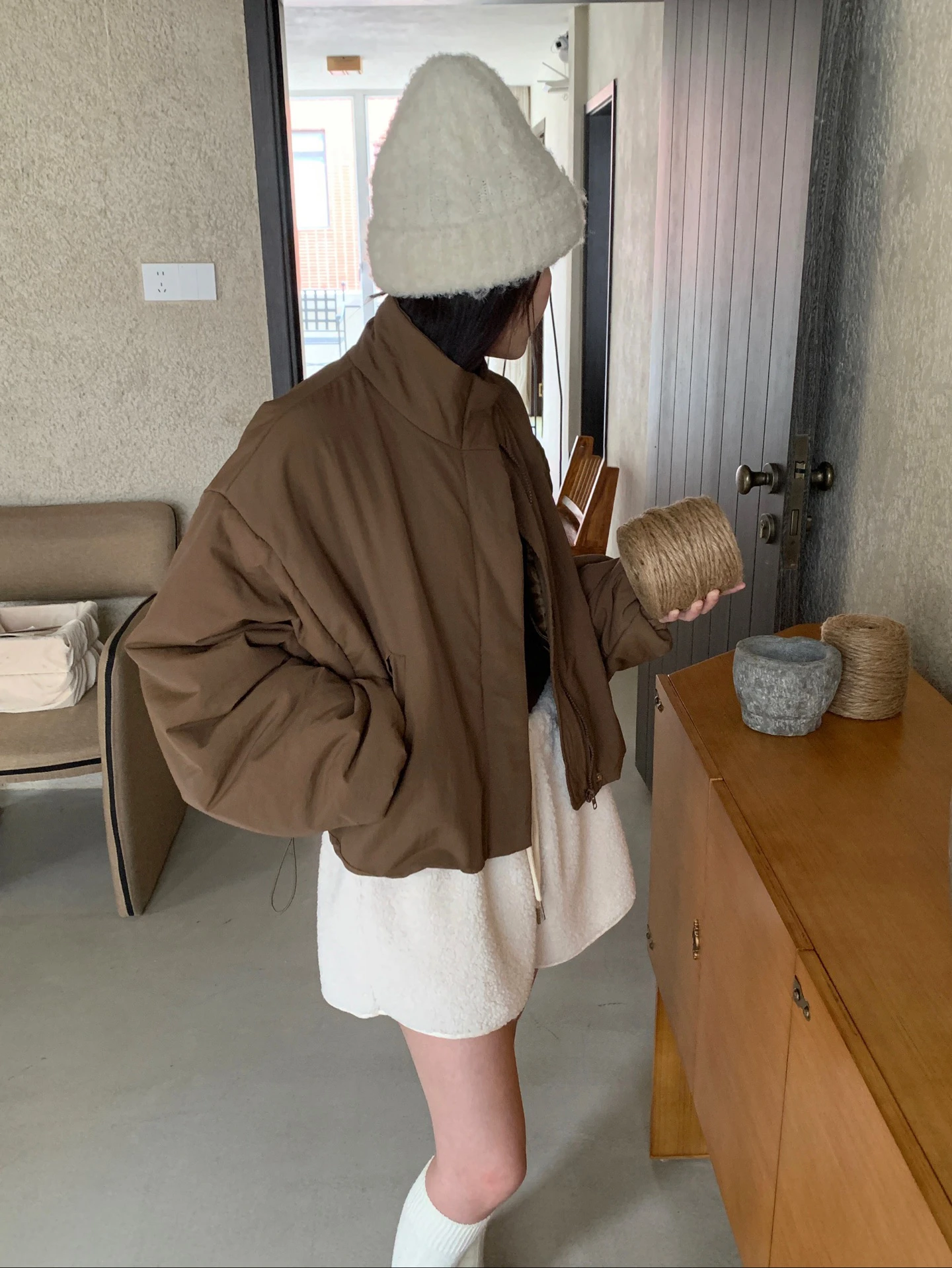 Ying Fashion Shop 高級感 立領寬鬆棉服外套 保暖麵包棉服 寬鬆百搭 立領棉服 休閒工裝風