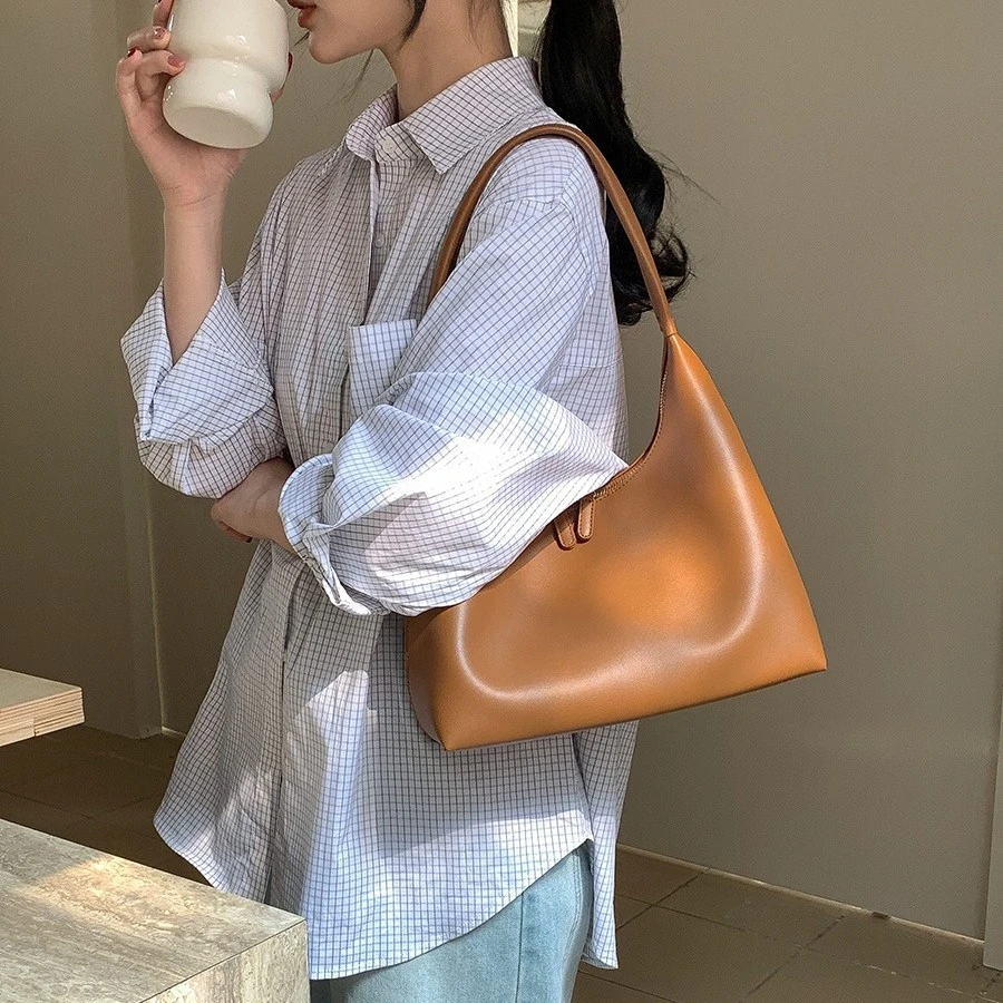 Ying Fashion Shop 高級PU皮 熱銷必備 大容量 腋下包 單肩包 簡約百搭 柔軟皮質 手提包 通勤包