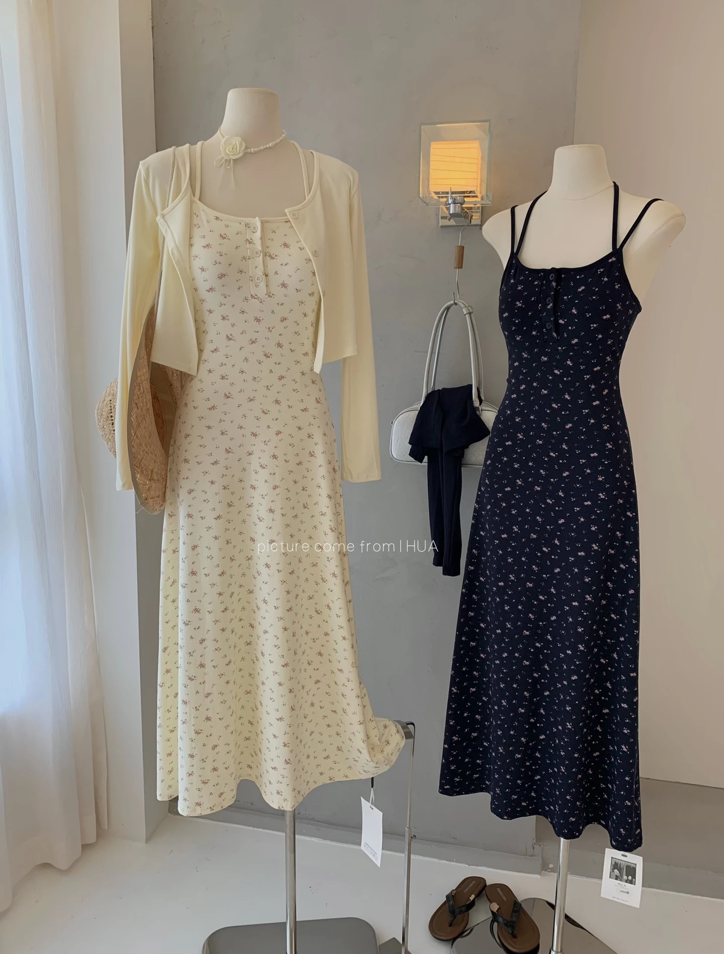 Ying Fashion Shop 純慾性感 辣妹度假風 碎花吊帶連衣裙 開衫外套 兩件式套裝