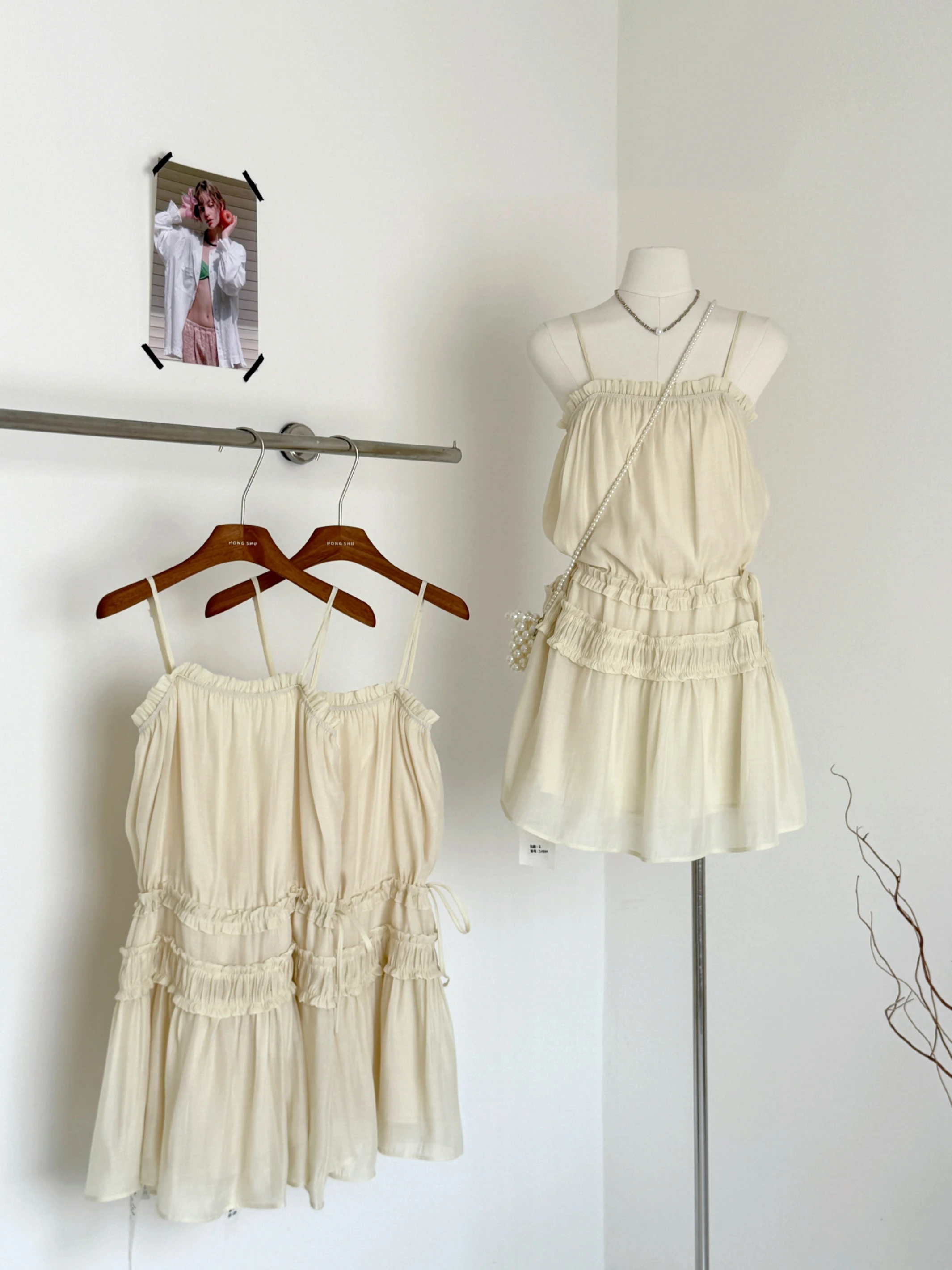 Ying Fashion Shop 趙露思同款 木耳邊吊帶裙 氣質吊帶洋裝 溫柔垂感A字連衣裙 熱銷必備