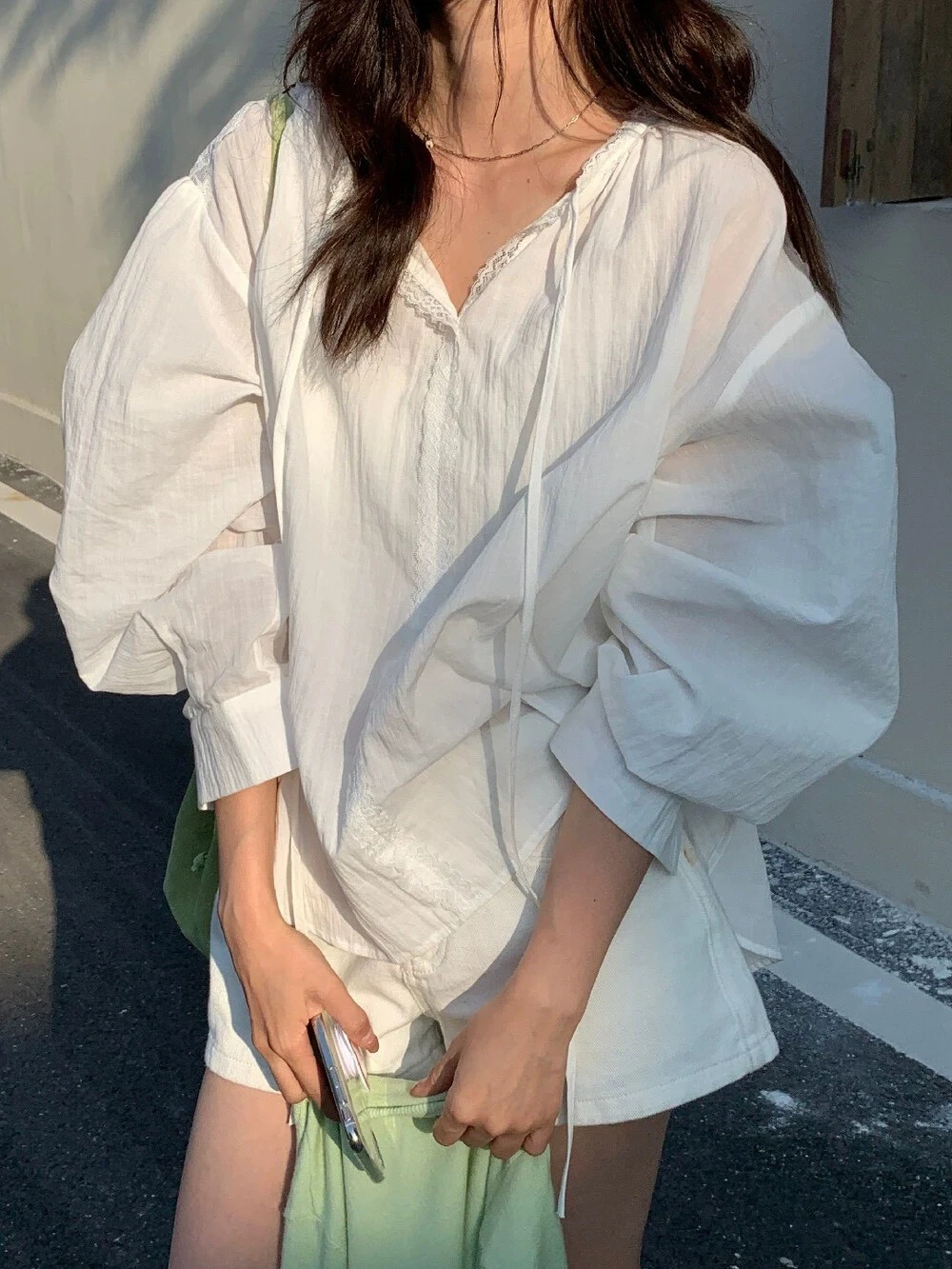 Ying Fashion Shop 設計感長袖襯衫 氣質百搭 防曬襯衫 寬鬆百搭 襯衫上衣
