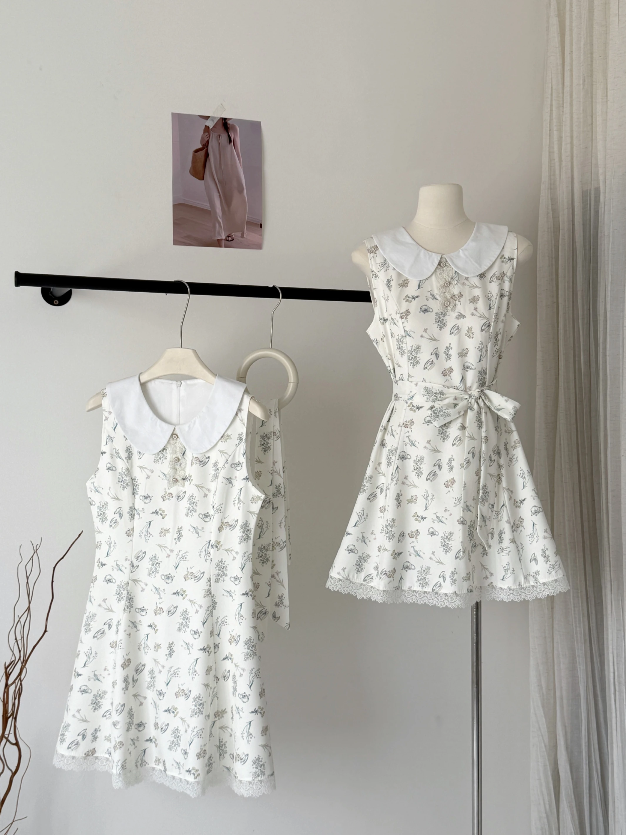 【出清! 現貨48小時快速出貨】Ying Fashion Shop 千金高質感 碎花連衣裙 法式碎花洋裝 無袖連衣裙 修身顯瘦 翻領碎花洋裝(複製)