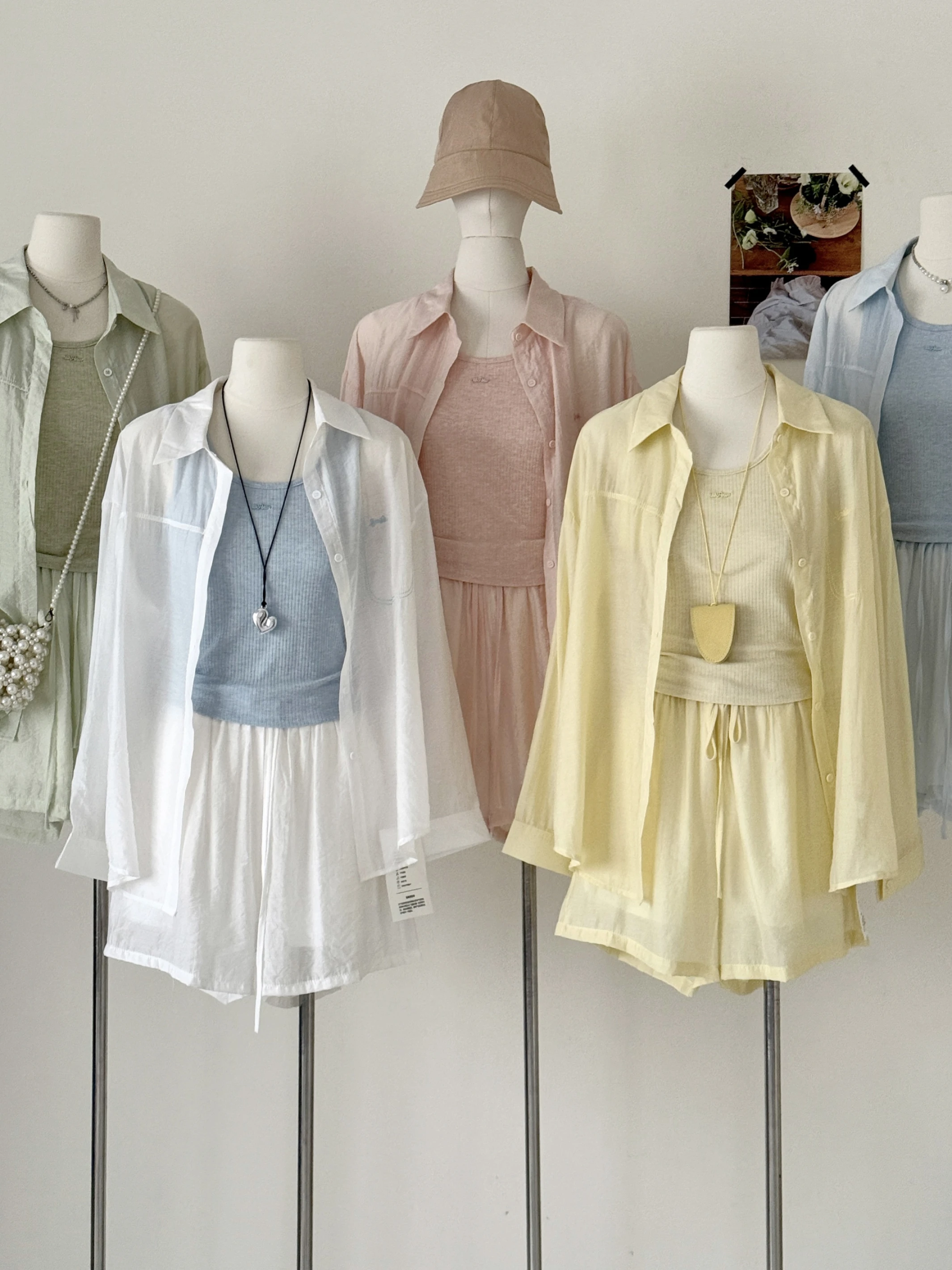 Ying Fashion Shop 多巴胺防曬套裝 休閒兩件套 防曬襯衫+背心+高腰短褲 涼感三件套 三件式套裝