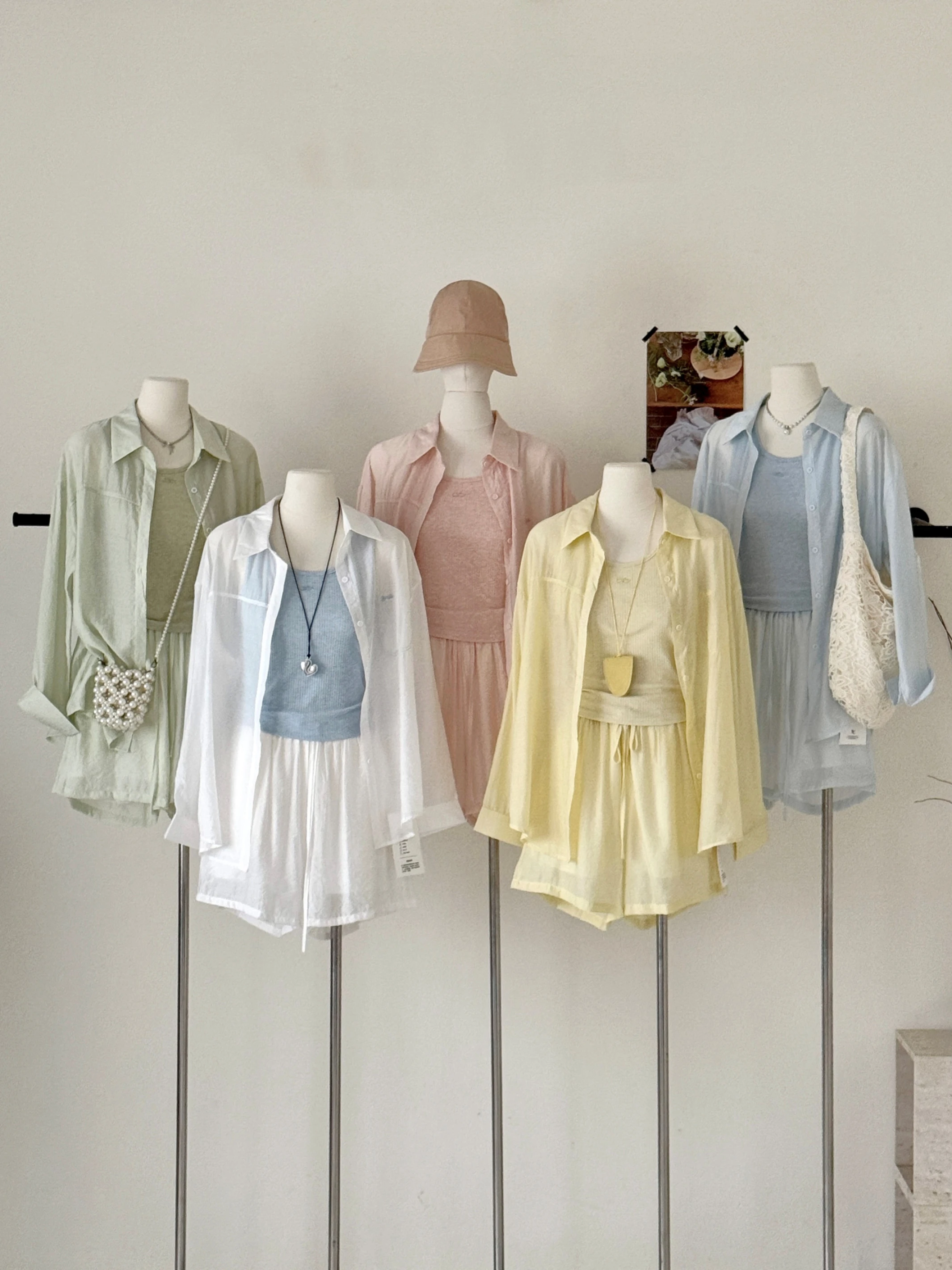 Ying Fashion Shop 多巴胺防曬套裝 休閒兩件套 防曬襯衫+背心+高腰短褲 涼感三件套 三件式套裝