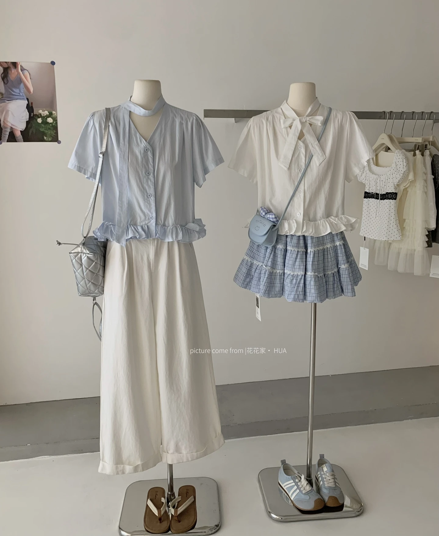 Ying Fashion Shop 減齡百搭 木耳邊短袖上衣 襯衫上衣 V領短袖襯衫上衣  短袖上衣