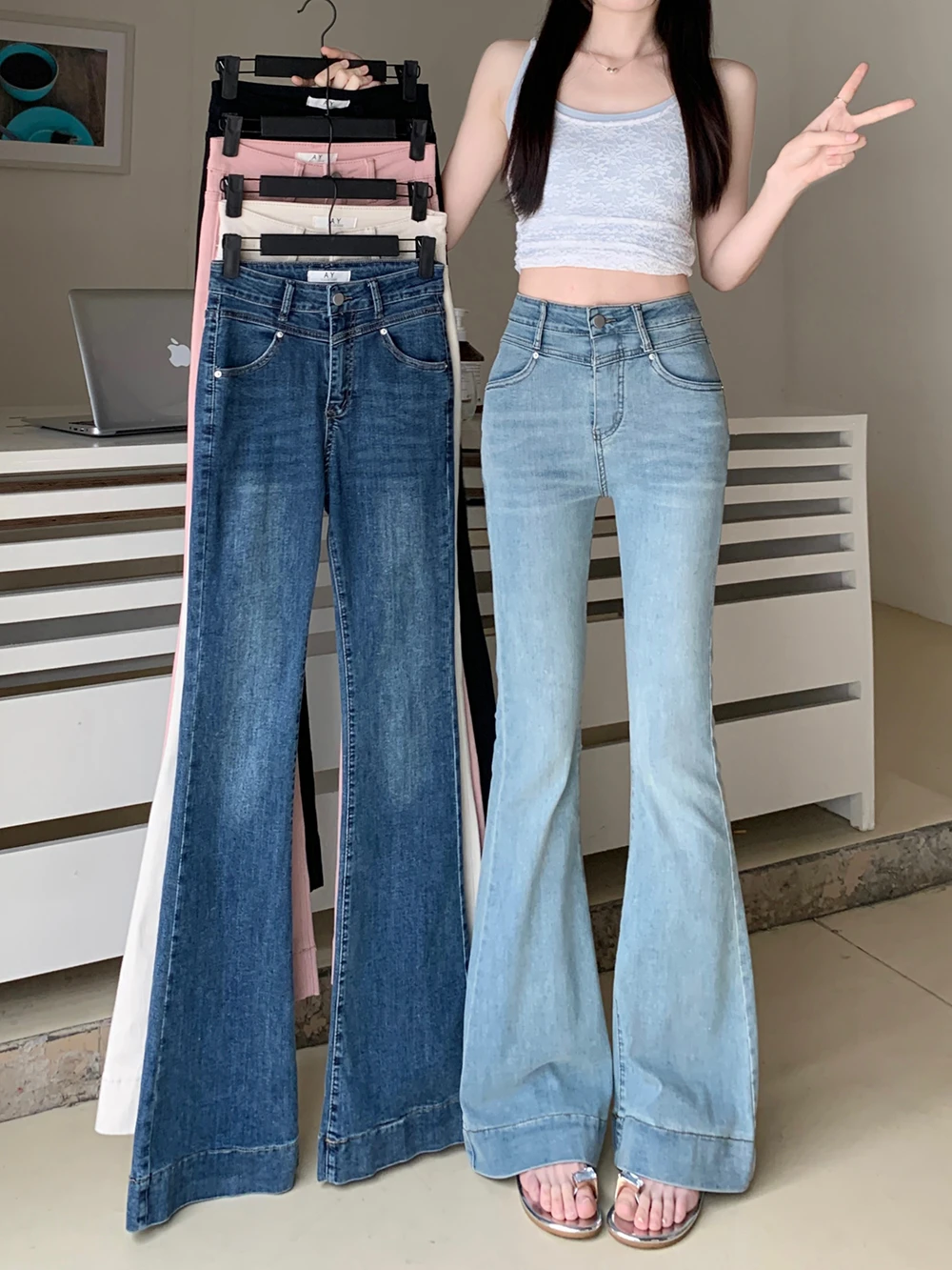 Ying Fashion Shop 高彈力微喇叭 彈力修身顯瘦 喇叭牛仔褲 超顯瘦 瘦瘦牛仔褲