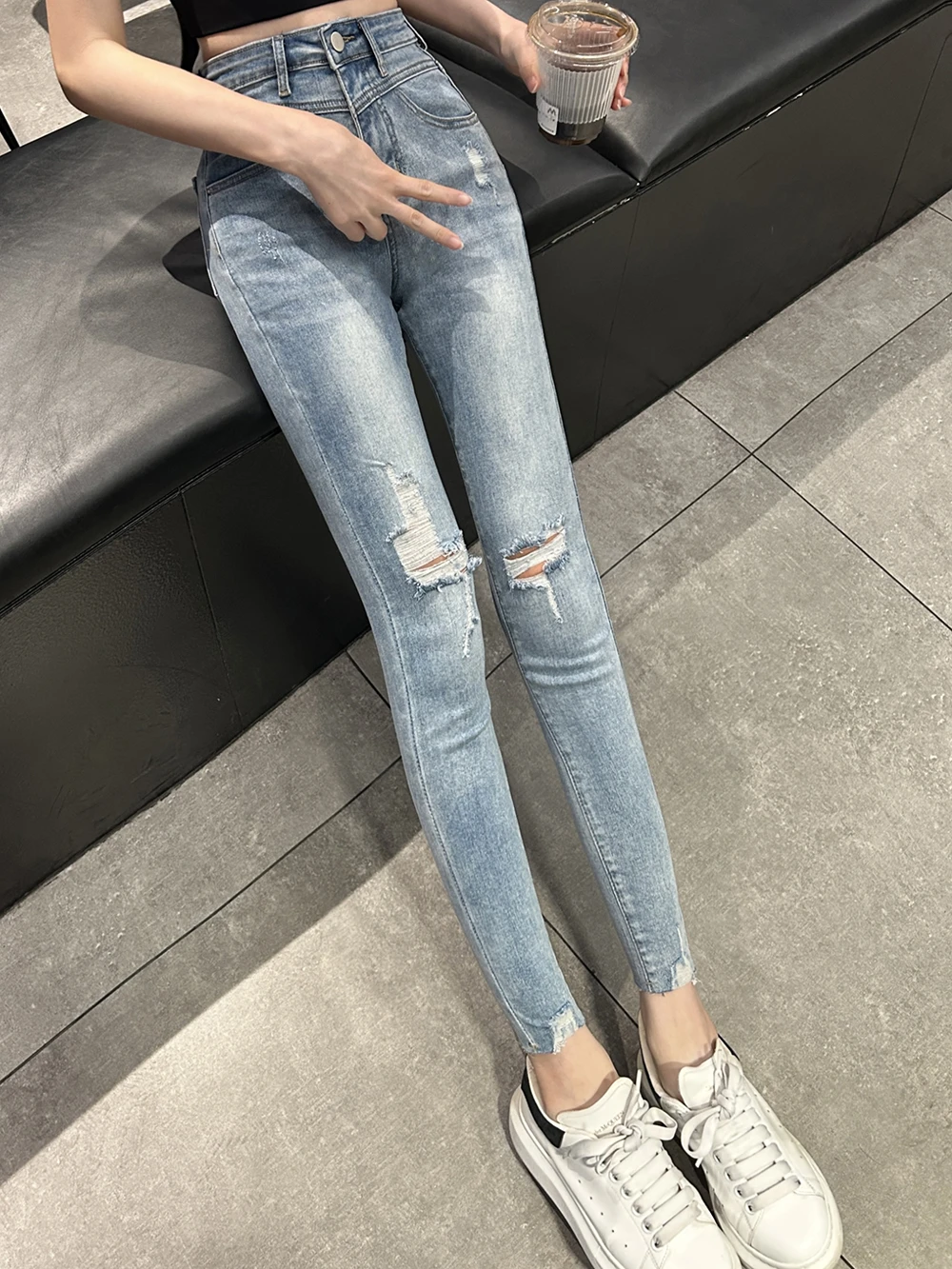 Ying Fashion Shop 四季都能穿的瘦瘦牛仔褲 破洞牛仔褲 小腳褲 九分小腳褲 鉛筆牛仔褲