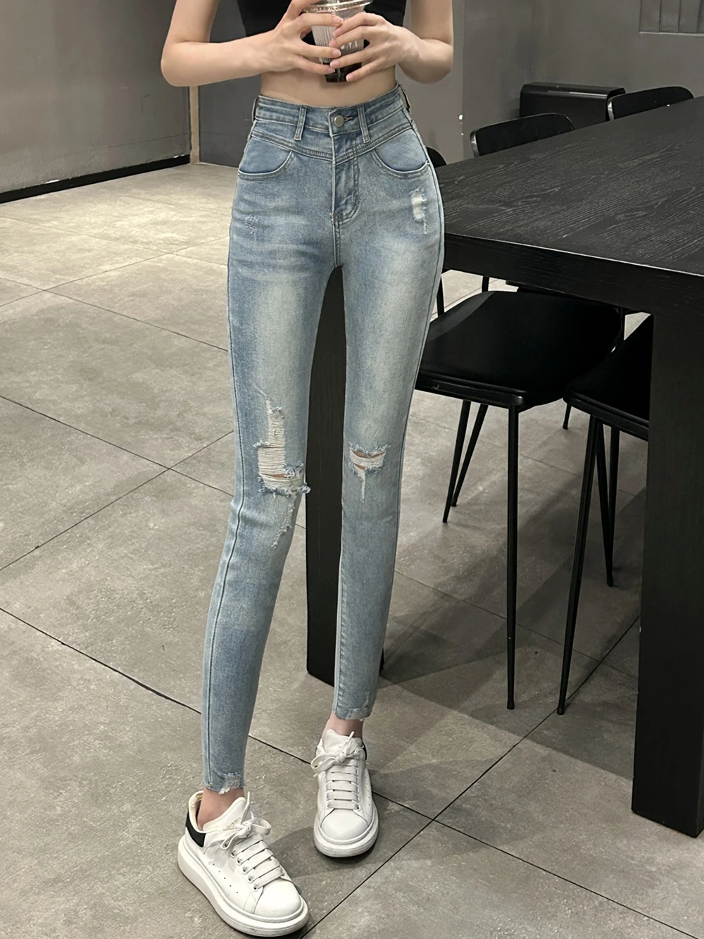 Ying Fashion Shop 四季都能穿的瘦瘦牛仔褲 破洞牛仔褲 小腳褲 九分小腳褲 鉛筆牛仔褲