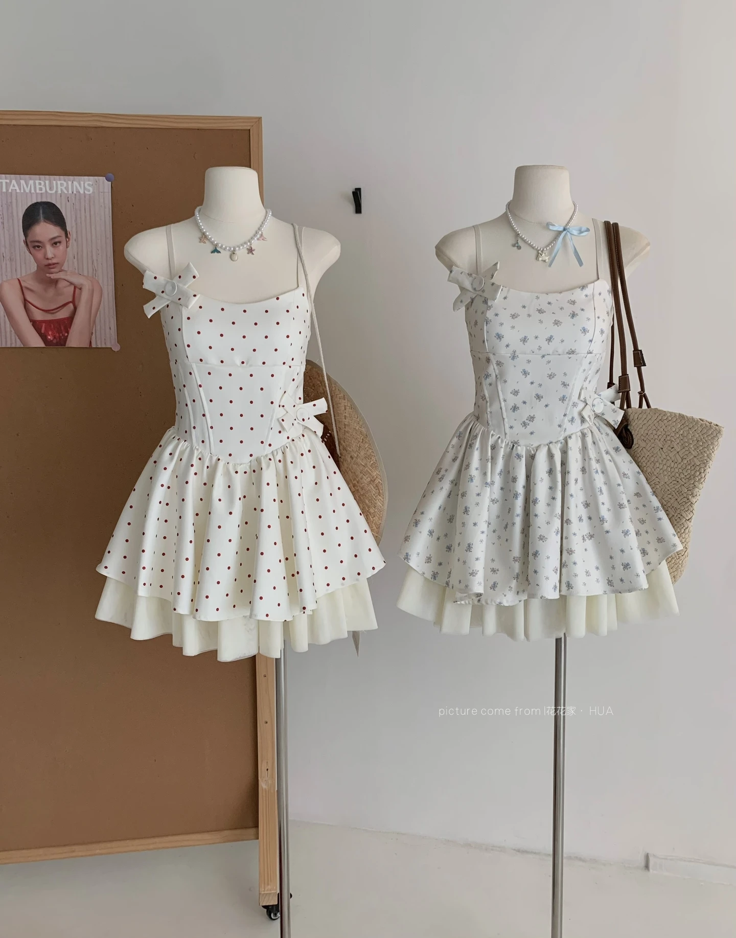 Ying Fashion Shop 甜美純慾風 點點吊帶連衣裙 初戀公主蓬蓬裙 收腰小個子 吊帶連衣裙