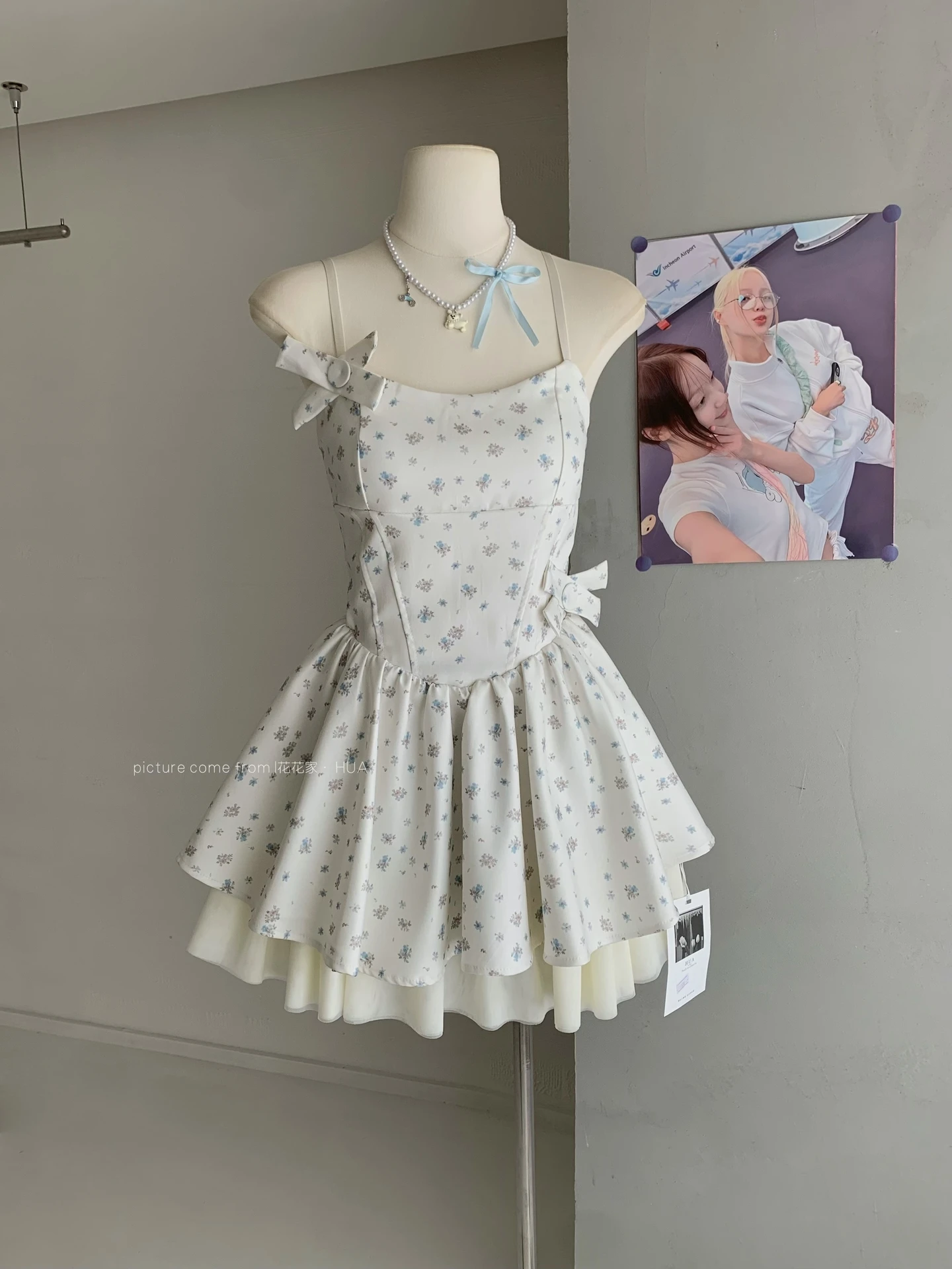 Ying Fashion Shop 甜美純慾風 點點吊帶連衣裙 初戀公主蓬蓬裙 收腰小個子 吊帶連衣裙