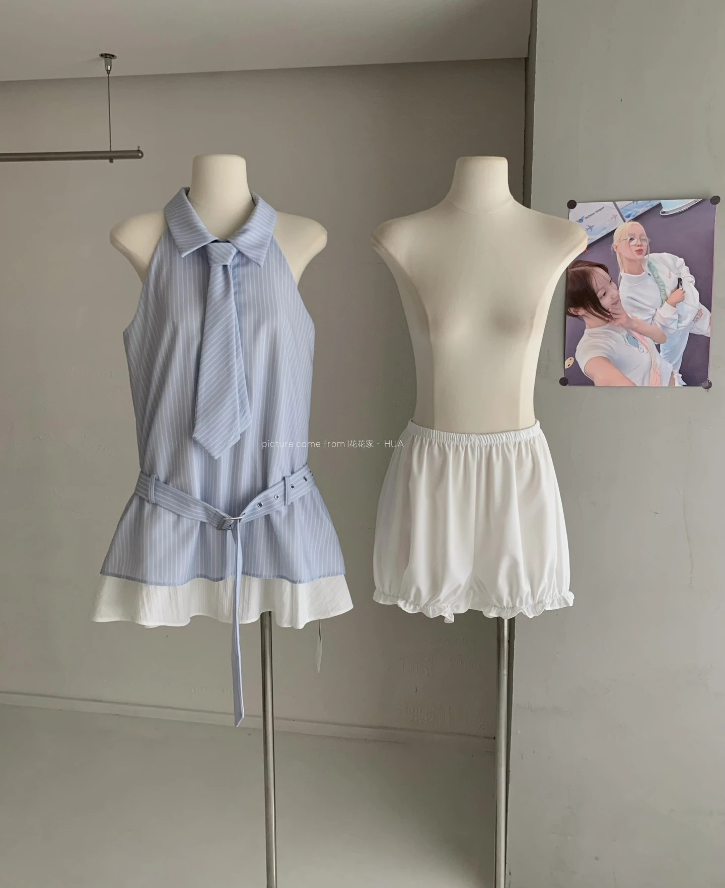 Ying Fashion Shop 夏日海洋 襯衫式連衣裙 POLO領洋裝 無袖條紋連衣裙 假兩件連衣裙