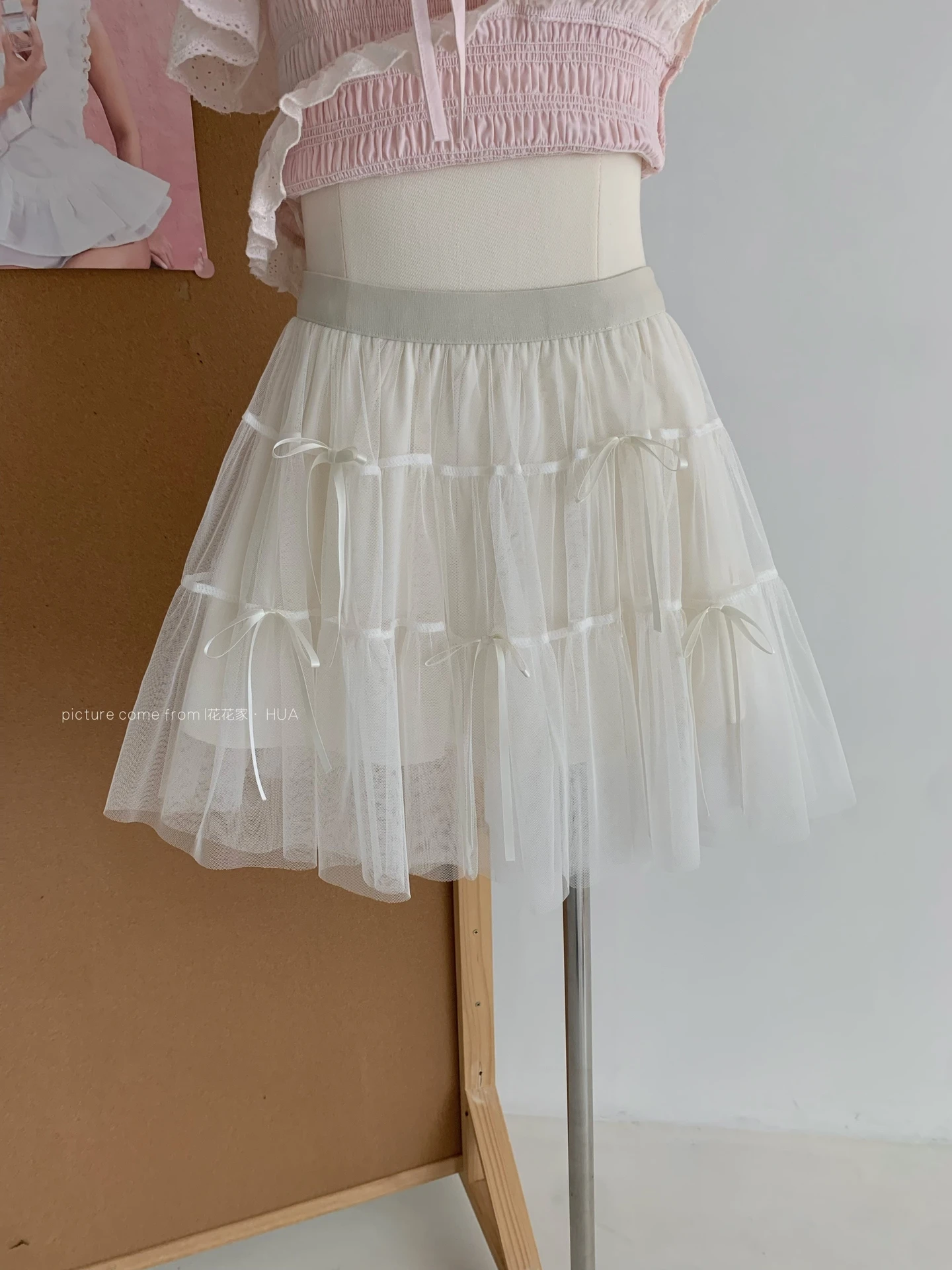 Ying Fashion Shop 甜美網紗蛋糕短裙 小個子減齡 鬆緊蛋糕裙 A字短裙 顯瘦紗裙