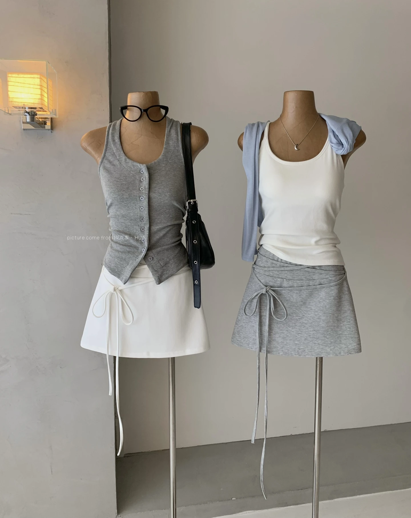 Ying Fashion Shop 心動訊號 綁帶顯瘦短裙 辣妹甜褲感 綁帶短褲裙 顯瘦A字短裙