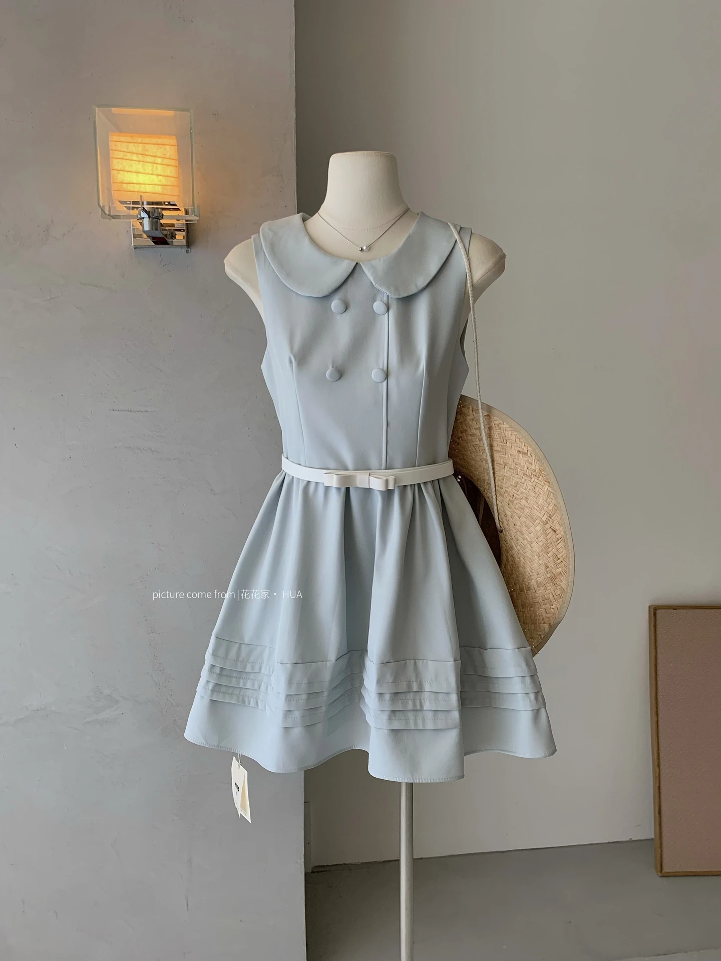 Ying Fashion Shop 法式小甜領 收腰無袖洋裝 溫柔氣質千金風 收腰顯瘦連衣裙 甜美洋裝