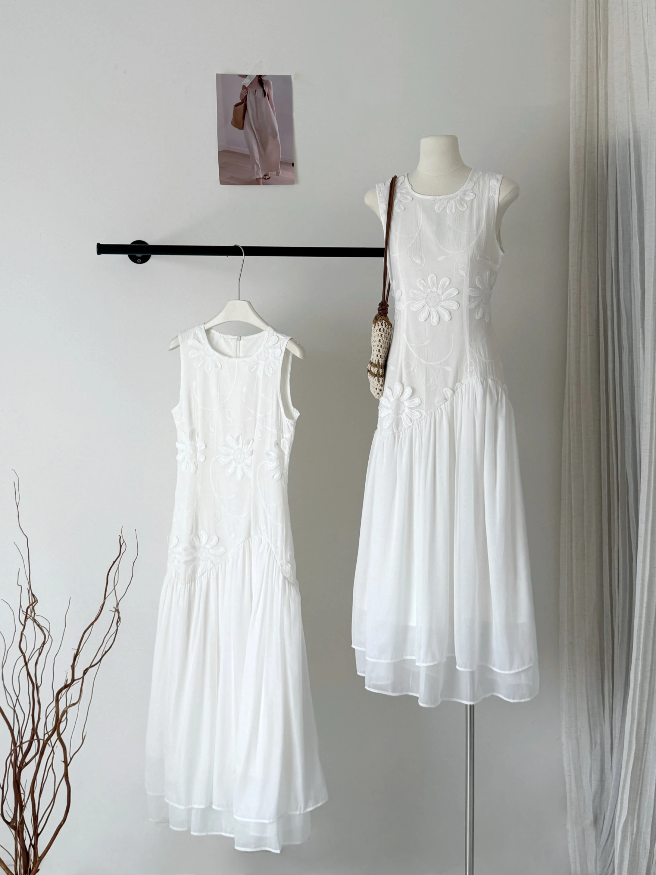 Ying Fashion Shop 法式立體刺繡 無袖長洋裝 花花刺繡洋裝 氣質女神感 高級感無袖洋裝