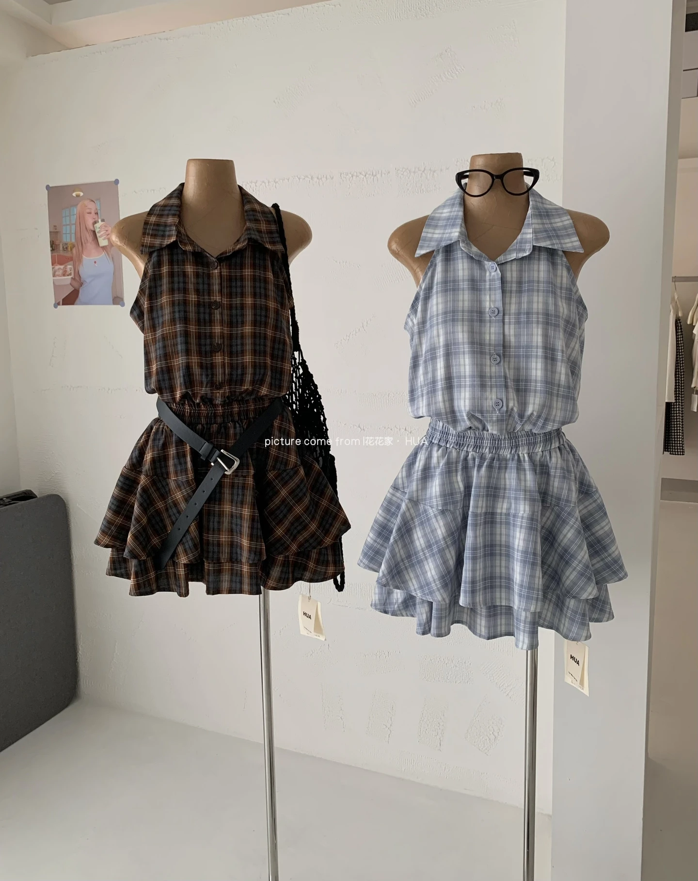 Ying Fashion Shop 法式復古格紋洋裝 無袖洋裝 復古學院風 格紋無袖洋裝 顯瘦連衣裙