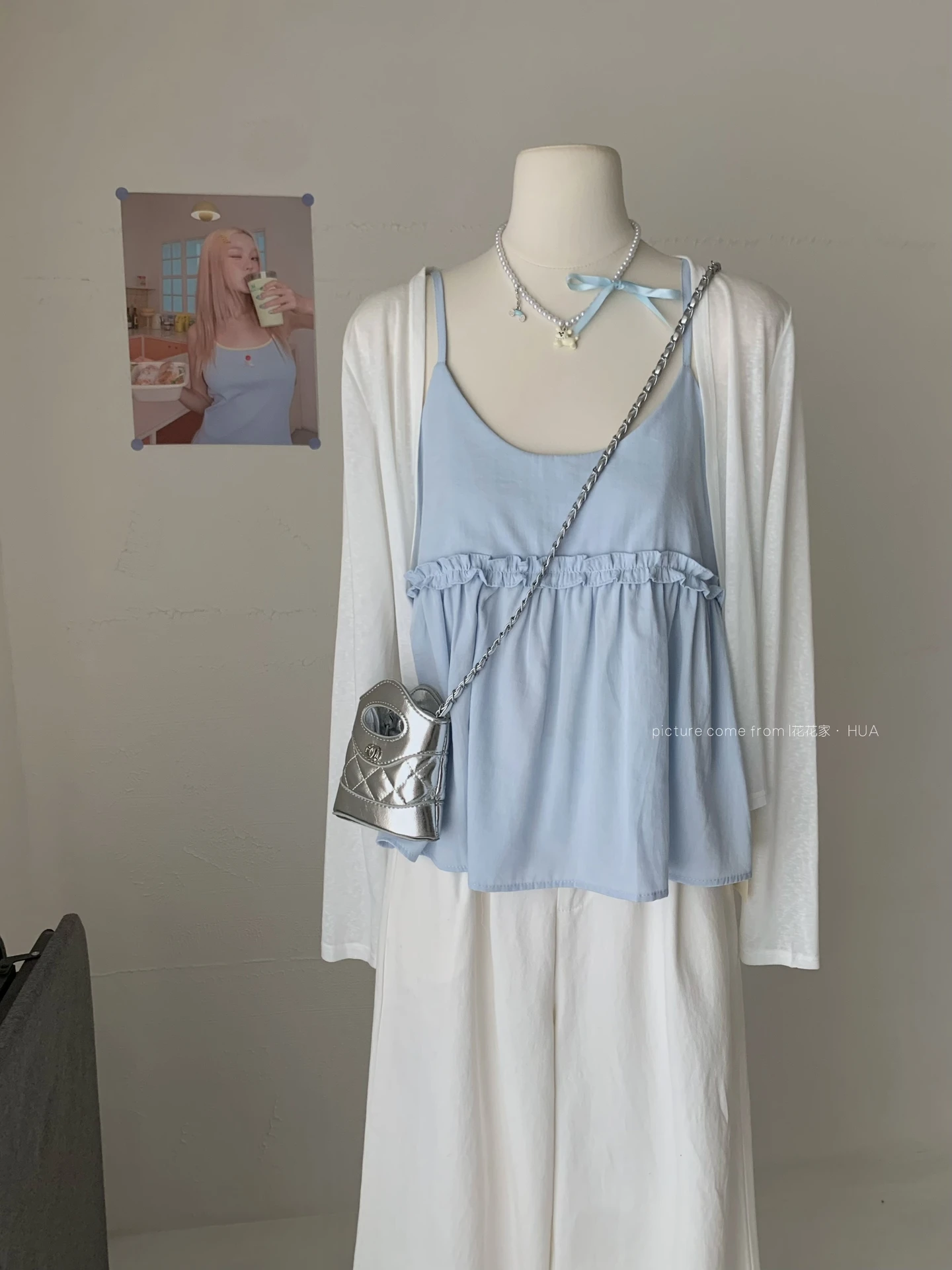 【出清! 現貨48小時快速出貨】Ying Fashion Shop 清新吊帶上衣 荷葉邊吊帶背心 針織開衫外套 薄款針織衫 防曬衫